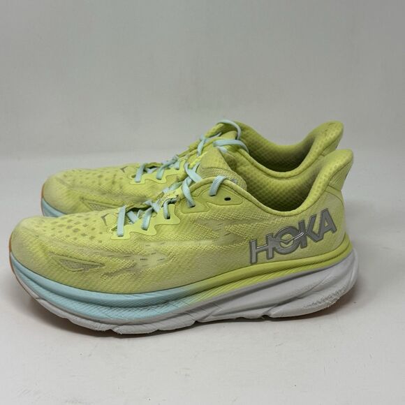 Hoka One One Clifton 9 Womens 9.5 M Yellow Blue Running Walking Shoes Sneakers - Picture 2 of 16